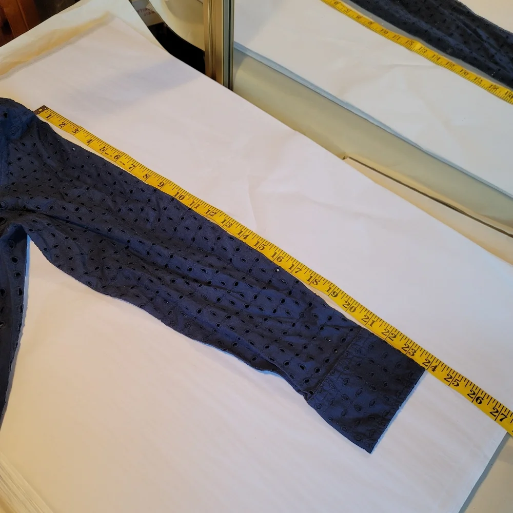 New! J. Crew sz 8 Classic Fit Eyelet Button Up Navy Blue Shirt Top NWT
